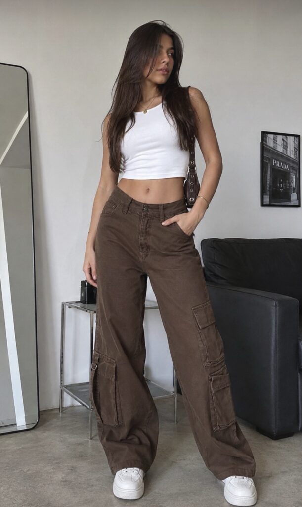 Jean cargo chocolate con licra