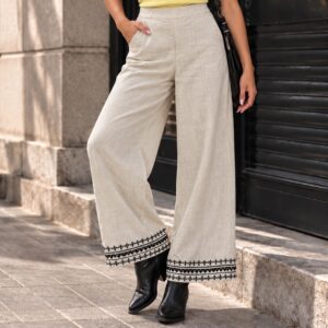 Pantalón de lino bordado