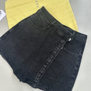 Falda Short de Jean Negra con Brillos